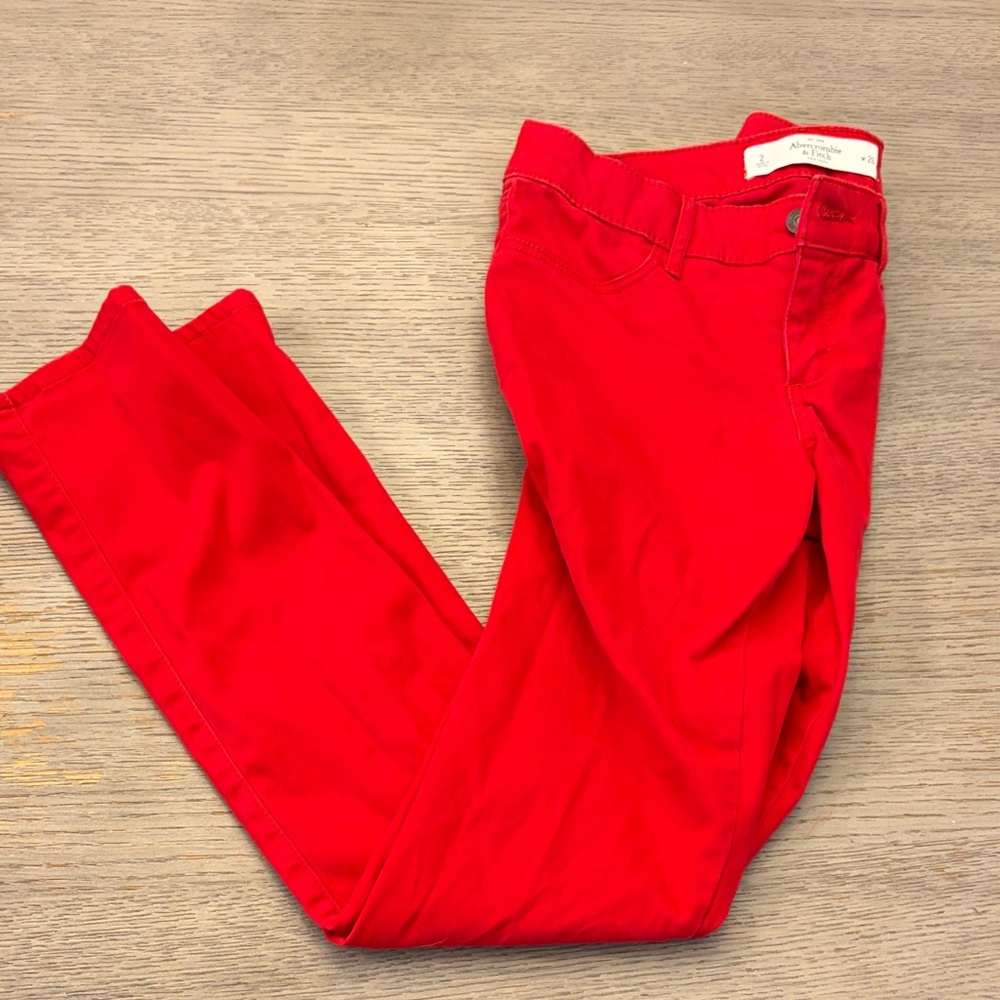 Bright Red Abercrombie and Fitch Women's Skinny Pants